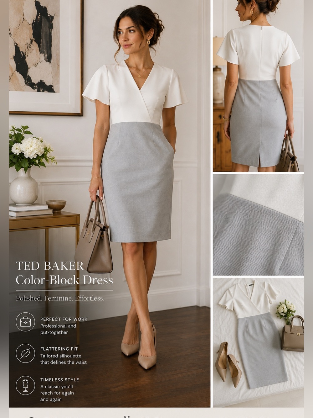 Ted Baker Working Title Reemadd Color-Block Dress In Mid Gray